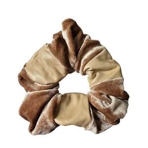 Brown Cream Faux Leather Hair Tie‎ Accessories Scrunchie Handmade SB31